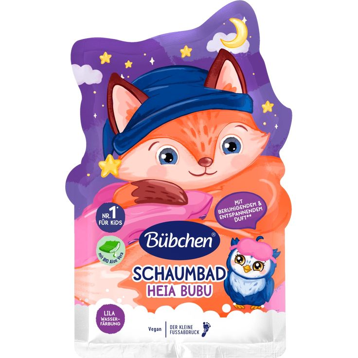 Bübchen Schaumbad Heia Bubu – Lila Badewasser, mit Vanille & Sandelholz, beruhigend und sanft zur Haut, 40 ml