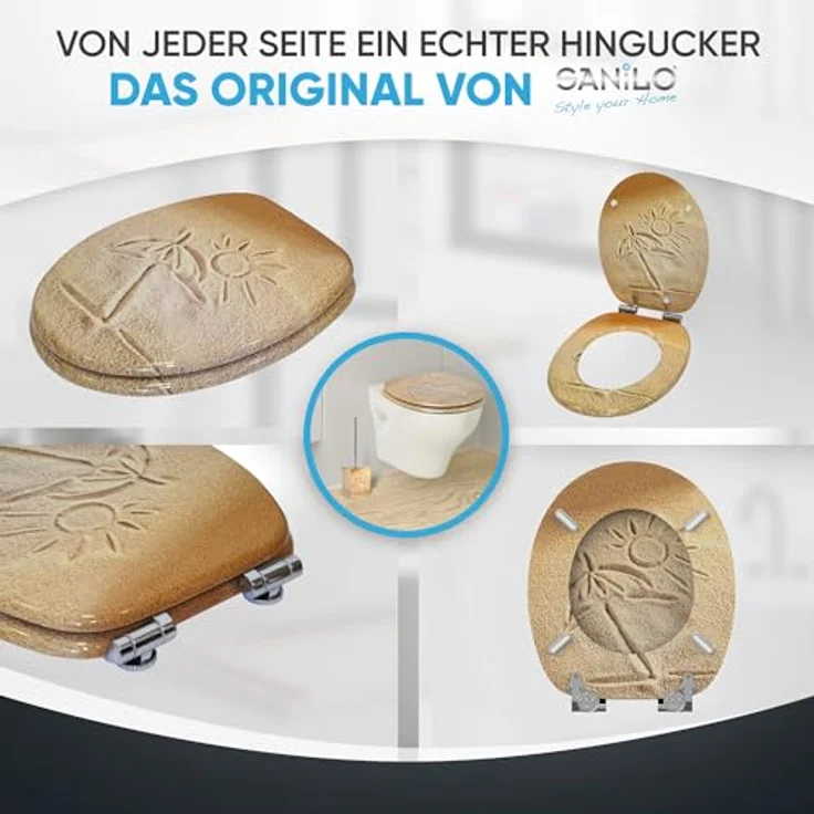 Sanilo WC Sitz Sunshine, Toilettendeckel aus Holz mit Absenkautomatik, antibakterieller Oberfläche, stabil und pflegeleicht – Bild 6