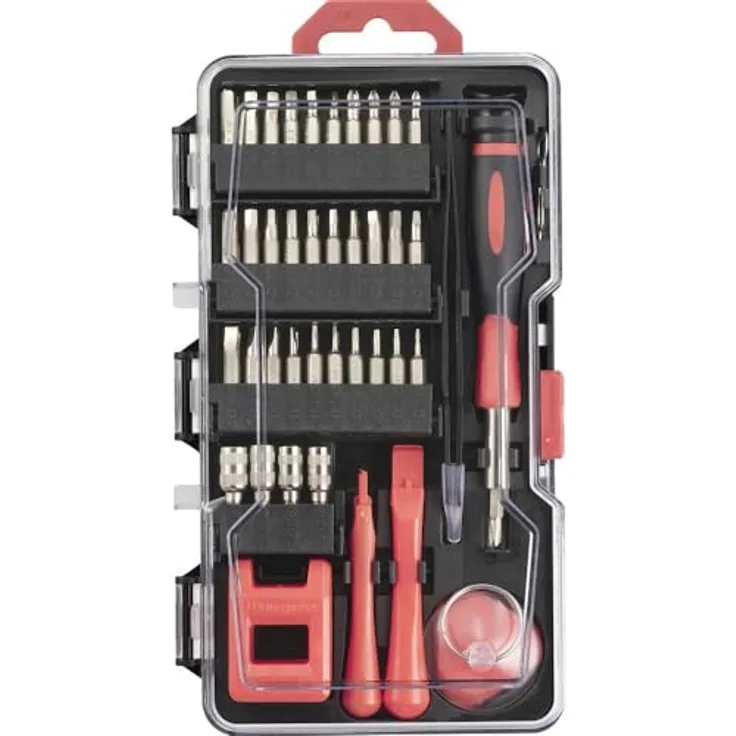 Toolcraft TO-9610683, 79-teiliges Werkzeugkoffer-Reparaturset für Heimwerker und Elektronikgeräte mit praktischem Werkzeughalter