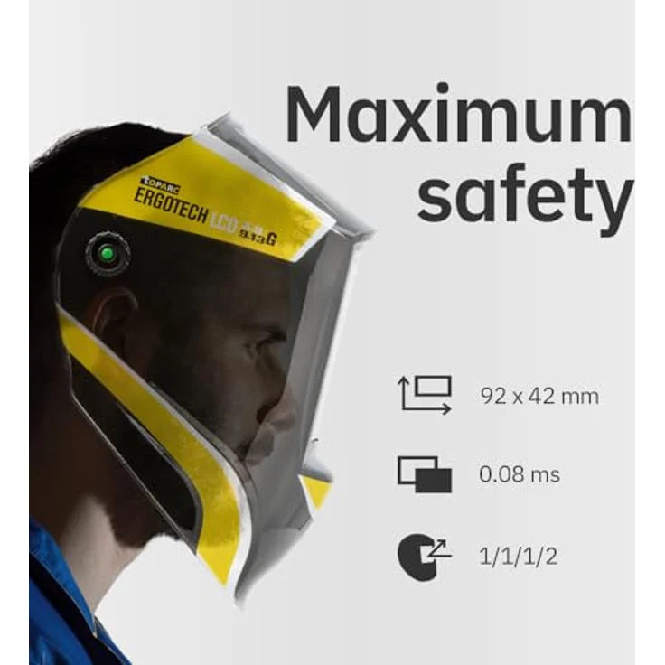 GYS Schweißhelm LCD Ergotech+ 5-9 9-13, Schwarz, mit True Color Technologie für präzise Sicht und einstellbare Lichtschutzfilter – Bild 3