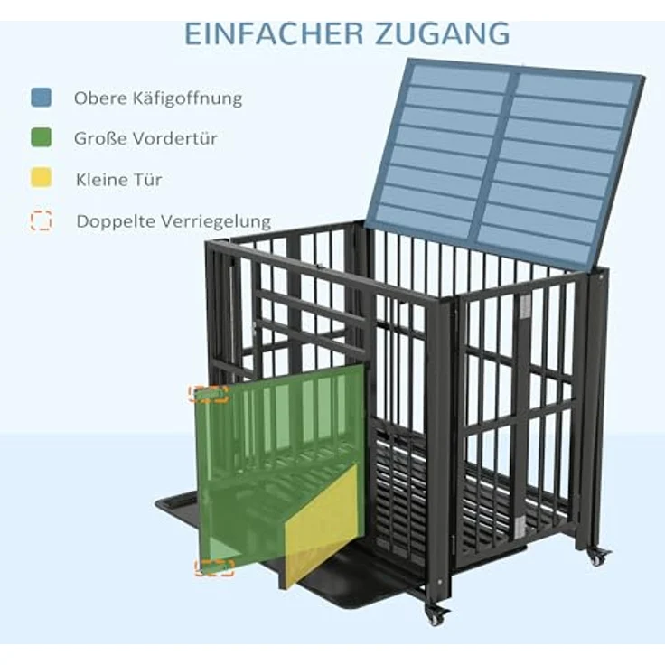 PawHut HundehГјtte Hundebox, Stahl, Schwarz, zusammenklappbar, mit großer TГјr und UniversalrГ¤dern, 94L x 58B x 78H cm – Bild 6