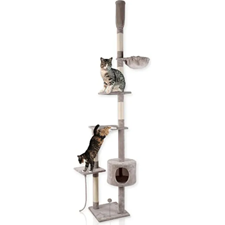 Lycce Katzenbaum Tower Kratzbaum deckenhoch Sisal Plüsch grau 230-260 cm