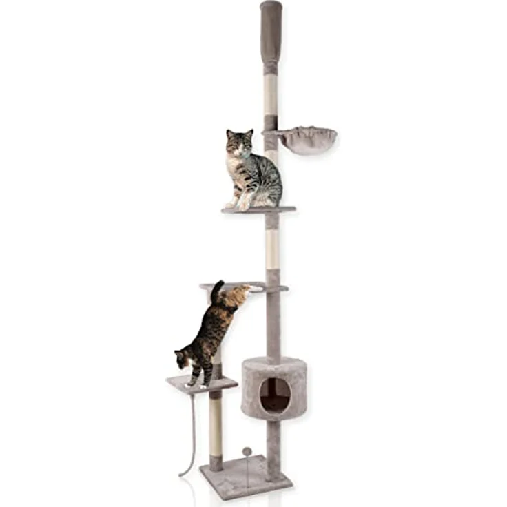 Lycce Katzenbaum Tower Kratzbaum deckenhoch Sisal Plüsch grau 230-260 cm – Bild 1