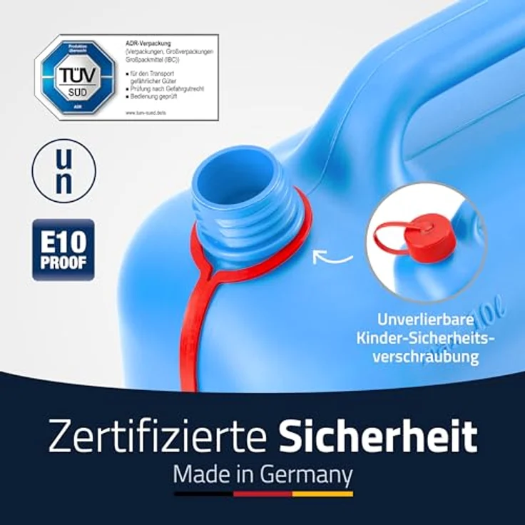 hünersdorff Kraftstoff-Kanister STANDARD 10l für Benzin, Diesel und andere Gefahrgüter, UN-Zulassung, made in Germany, -geprüfter Produktion, blau – Bild 6