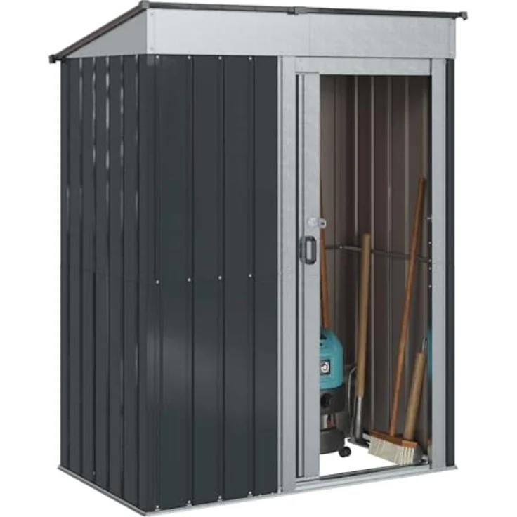 vidaXL Gartenhaus Anthrazit, Metallgartenhaus 137 x 81 x 180 cm, robuster Metallschuppen für Werkzeuge und Equipment, einfacher Aufbau – Bild 1