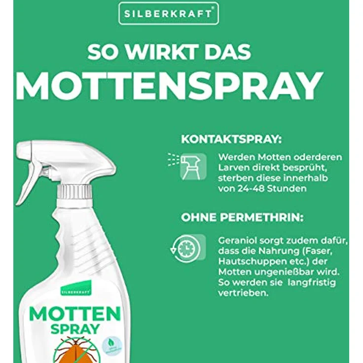 Silberkraft Mottenspray 500 ml - Sofort- und Langzeitwirkung - zur Motten Bekämpfung - Anti Kleidermotten Lebensmittelmotten - Zitronen-Duft – Bild 3