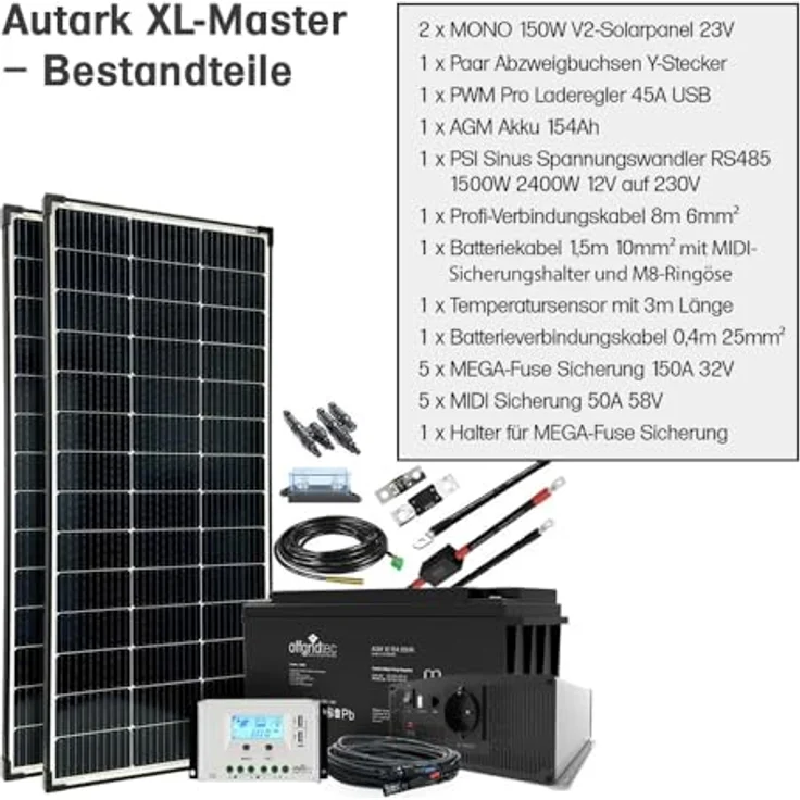 Offgridtec Autark XL-Master 300W Solaranlage - 1500W AC Leistung 154Ah AGM Akku in Schwarz – Bild 2