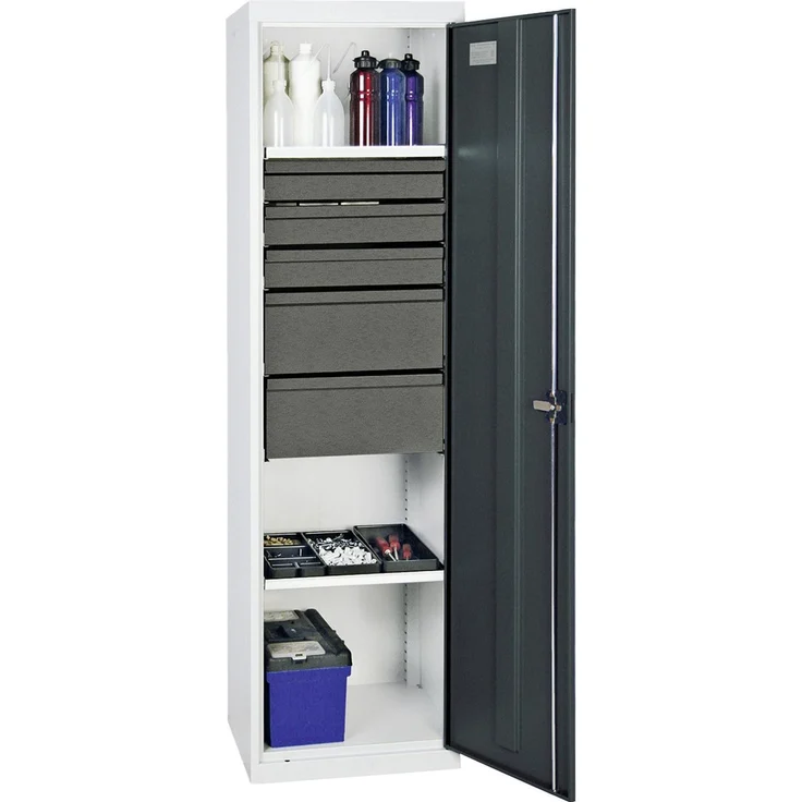 Stumpf Werkstattschrank S3000, Werkzeugschrank mit 5 Schubladen und 2 Wannenböden, lichtgrau RAL 7035/antrazitgrau RAL 7016, 50 cm x 180 cm, TÜV-geprüft