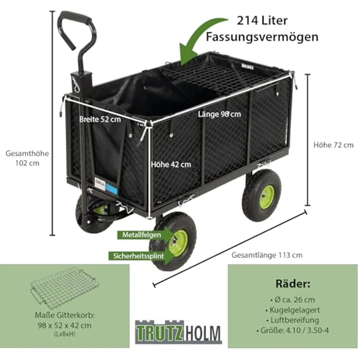 TrutzHolm® Gitter Bollerwagen Handwagen Gartenwagen Transportwagen 550 kg – Bild 3