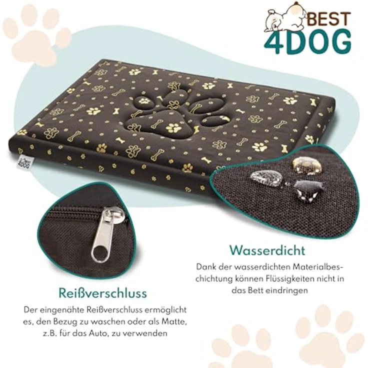 FDM Puddy wasserdichtes Hundebett 70x60 cm Polyurethanschaum mit waschbarem Bezug Braun/Gold – Bild 5