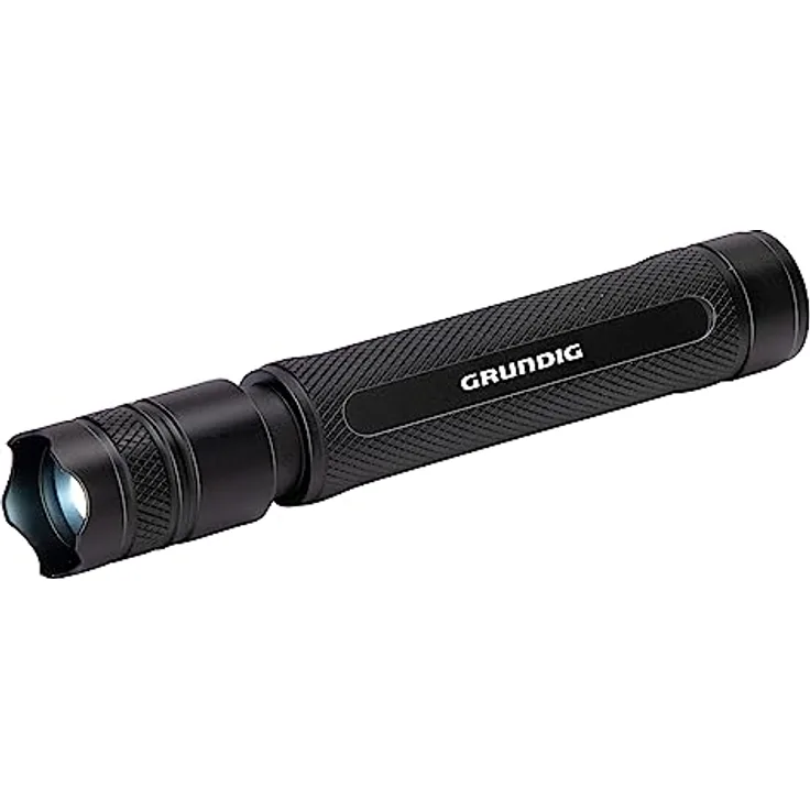 GRUNDIG LED Taschenlampe 110 Lumen - 3W - 100m Reichweite - 3 Beleuchtungsmodi: Hoch, Niedrig, Pulsierend - Schwarz