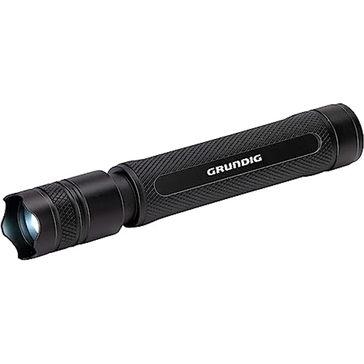 GRUNDIG LED Taschenlampe 110 Lumen - 3W - 100m Reichweite - 3 Beleuchtungsmodi: Hoch, Niedrig, Pulsierend - Schwarz – Bild 1