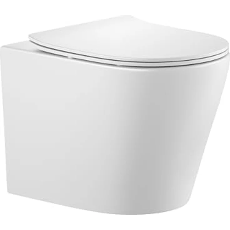 sanicomfort Hänge WC Set Nakia – Spülrandloses, Hygienisches Wand-WC Tiefspüler in Matt Weiß, Kompakt mit Soft-Close WC-Sitz und Quick-Release-Funktion – Bild 1
