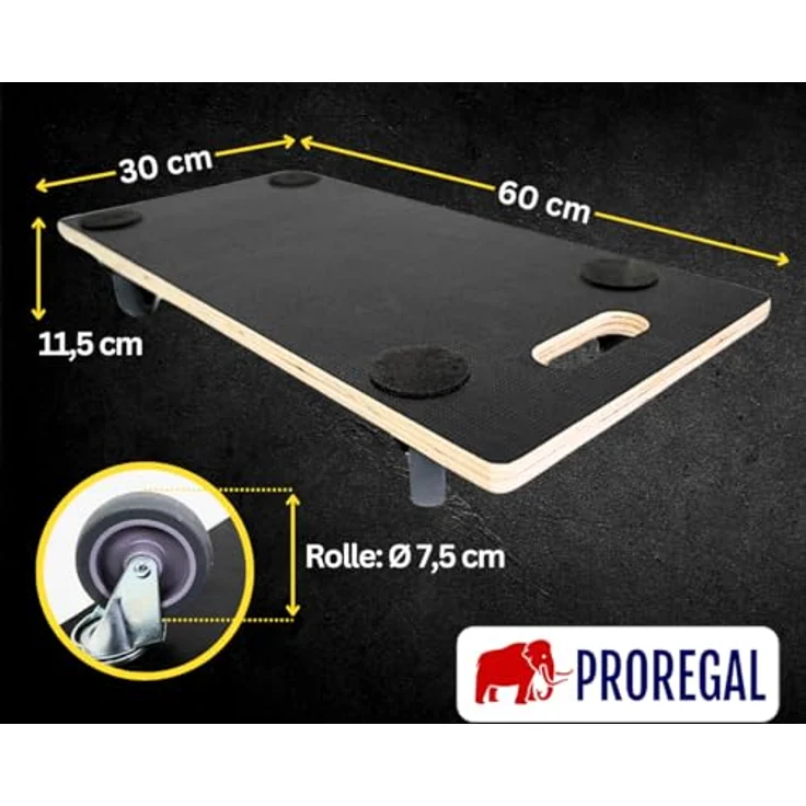 PROREGAL Mega Deal 8x Profi Transportroller, 4 Lenkrollen, Traglast 200 kg, Siebdruck Holzplatte, Schwarz, HxBxT 11,5 x 30 x 60 cm – Bild 6