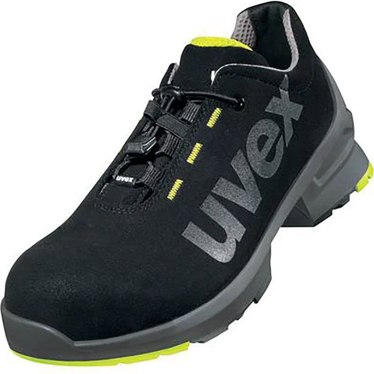 Uvex 1 Halbschuhe S2, Sicherheitsschuhe ESD mit metallfreier Zehenschutzkappe, schwarz, gelb, Weite 12, Gr. 36