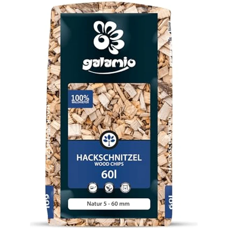 GALAMIO Holzhackschnitzel Mulch aus Kiefer (Pinus Sylvestris), grob 5-60mm, 39 Säcke à 60l, 2.340l, für Garten und Hochbeet, natürliche Bodenabdeckung – Bild 5
