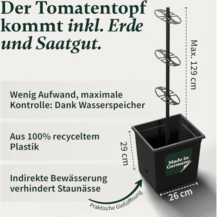 VERDOBA Tomatentopf Anzuchtset, 3,5L Wasserspeicher, 20L torffreie Kokoserde & Bio Buschtomaten Samen, in Deutschland produziert – Bild 3