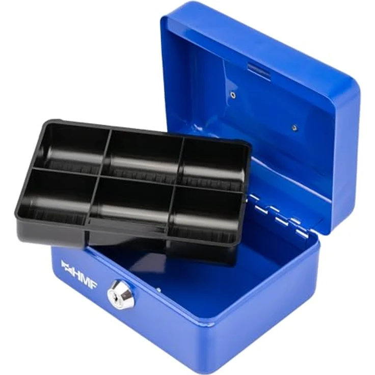 HMF Geldkassette abschließbar, Kasse mit 6 Münzfächern und Tragegriff, Blau, 15 x 12 x 8 cm – Bild 4