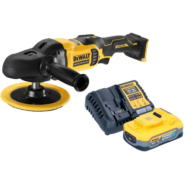 Dewalt DCM 849 H1, Akku Exzenter Poliermaschine 18 V 180 mm, bürstenlos, inkl. 5,0 Ah Powerstack Akku und Ladegerät