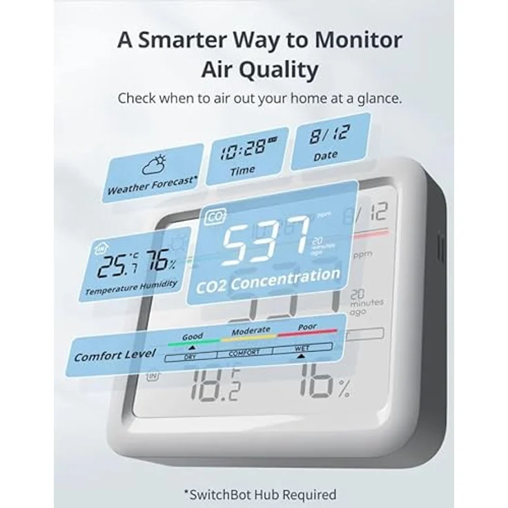 SwitchBot Meter Pro CO2, Smarte Wetterstation mit digitaler Anzeige, Temperatur- und CO2-Messung, kompaktes Design – Bild 4