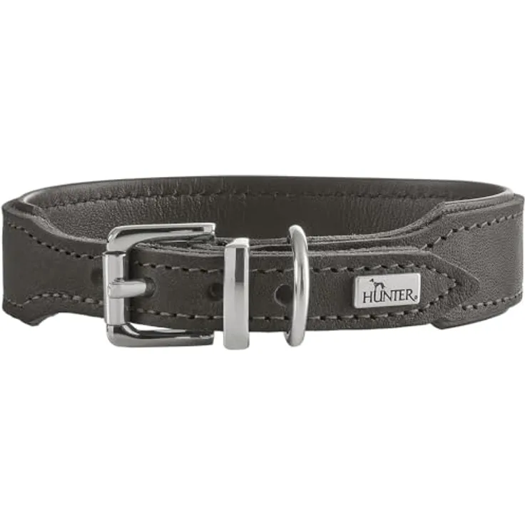 HUNTER Halsband Malta, Belastbares Leder, brillante Farben, steingrau, Größe 47