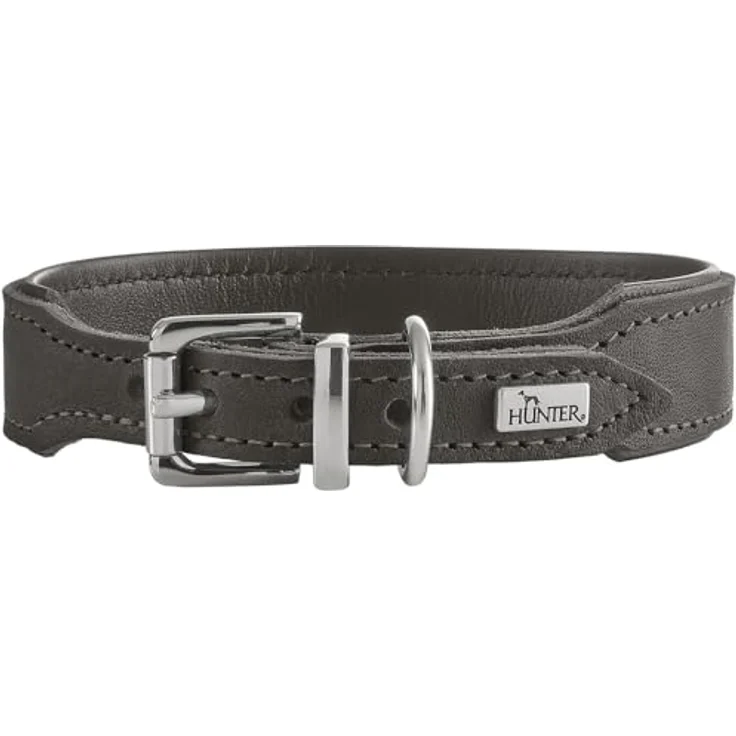 HUNTER Halsband Malta, Belastbares Leder, brillante Farben, steingrau, Größe 47 – Bild 1