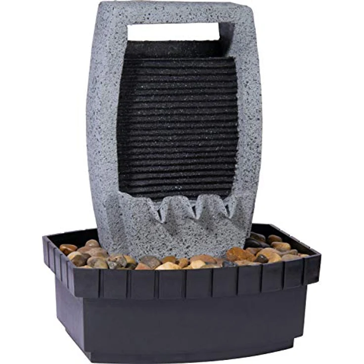 dobar® Design Zimmerbunnen 96411e - Tischbrunnen in Steinoptik - Kleiner Springbrunnen - Dekoratives Wasserspiel für Wohnzimmer/Büro/Indoor - Wasserfall Zierbrunnen - 20,5 x 16,5 x 28 cm - Grau – Bild 3