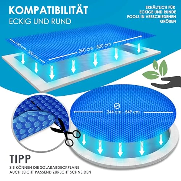 KESSER Pool Solarabdeckplane Rund Ø 244 cm | Solarfolie Stärke 120 µm | Solarabdeckung Solarplane zuschneidbar |Poolsolarplane Solar Folie Poolheizung für Wassererwärmung Wärmeplane Blau, Ø 488 cm – Bild 3