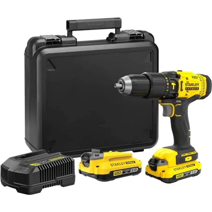 STANLEY FATMAX SFMCD711D2K-QW, 18 Volt Akku-Schlagbohrschrauber mit 50 Nm Drehmoment, 2-Gang-Getriebe, LED-Licht, inkl. 2x 18V/2Ah Akkus, Ladegerät und Koffer