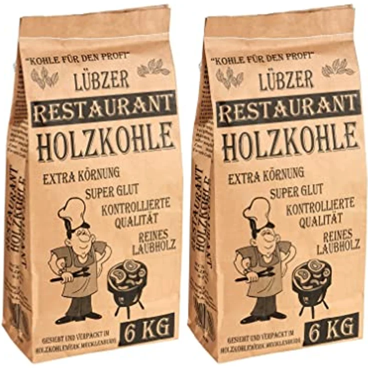 Favorit Grill-Holzkohle 12 kg, aus reinem Laubholz, extra große Körnung, langanhaltende Glut, Restaurant-Qualität, 2x 6 kg, Schwarz – Bild 1