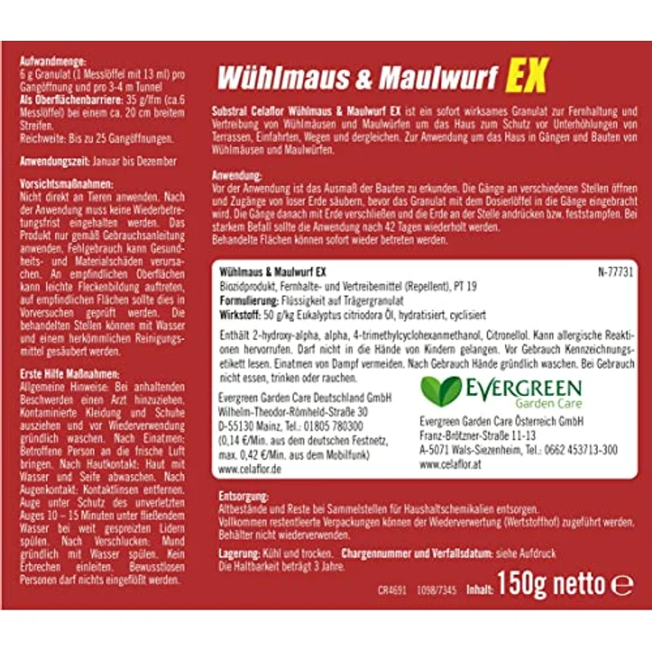 Substral Celaflor Wühlmaus & Maulwurf Ex Stop, Vertreiber Granulat gegen Wühlmäuse und Maulwürfe mit Sofortwirkung, Bekämpfung ohne Gift, 150g – Bild 2
