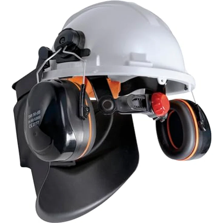 GYS - 080607 - Schutzhelm mit Gehörschutz und Schweißschutz - Bauhelm mit Noise Cancelling (30 dB), verstellbarem Kopfband, EN 397 & EN 50365, schwarz – Bild 4