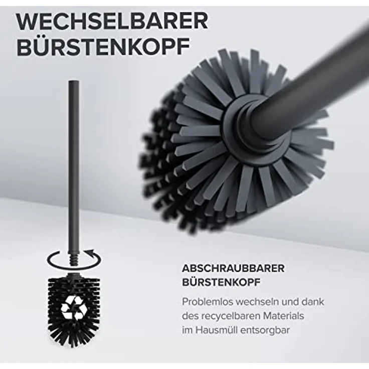 ovimar Toilettenbürste Finnkona | schwarz | Wandhalterung ohne Bohren | Silikon Klobürste | Belüftungsfunktion | zum Kleben | aus pulverbeschichtetem Edelstahl | WC Bürstenkopf wechselbar – Bild 4