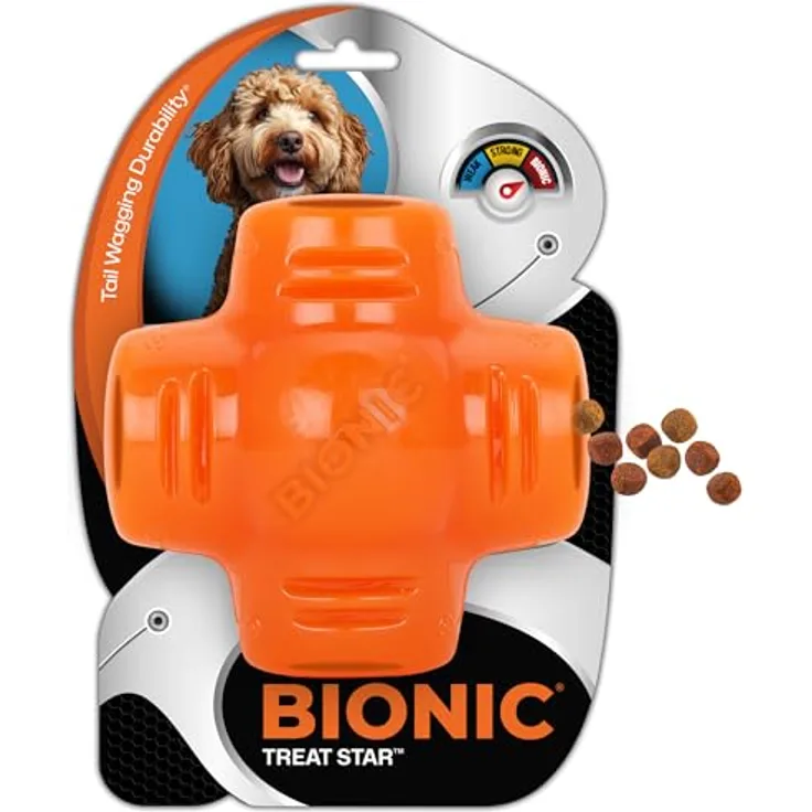 Bionic Bionic Treat Star, Tierspielzeug aus widerstandsfähigem Gummi, schwimmfähig mit 2 Leckerli-Taschen, spülmaschinengeeignet