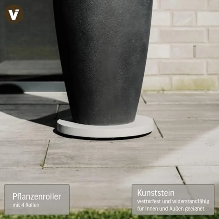 VIVANNO Pflanzenroller rund Movo Grau, Untersetzer mit Rollen aus Kunststein, Ø28 cm, wetterfest, Tragkraft bis 50 kg – Bild 2