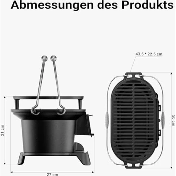 Wiltec Grilltopf aus Gusseisen, effiziente Hitzespeicherung, mit Abzugssystem, tragbar, schwarz – Bild 4
