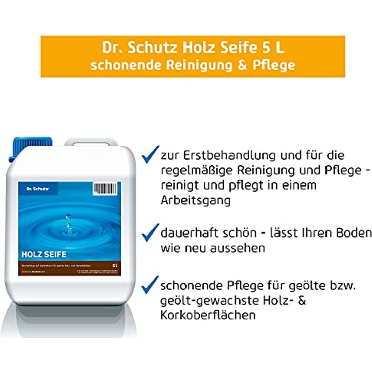 Dr. Schutz Holzseife 5 L, Reinigung und Pflege von Holzboden und Korkboden, Holzbodenseife für geölt & geölt-gewachste Holz- und Korkfußböden, schonender Holzboden Reiniger auf Seifenbasis – Bild 2