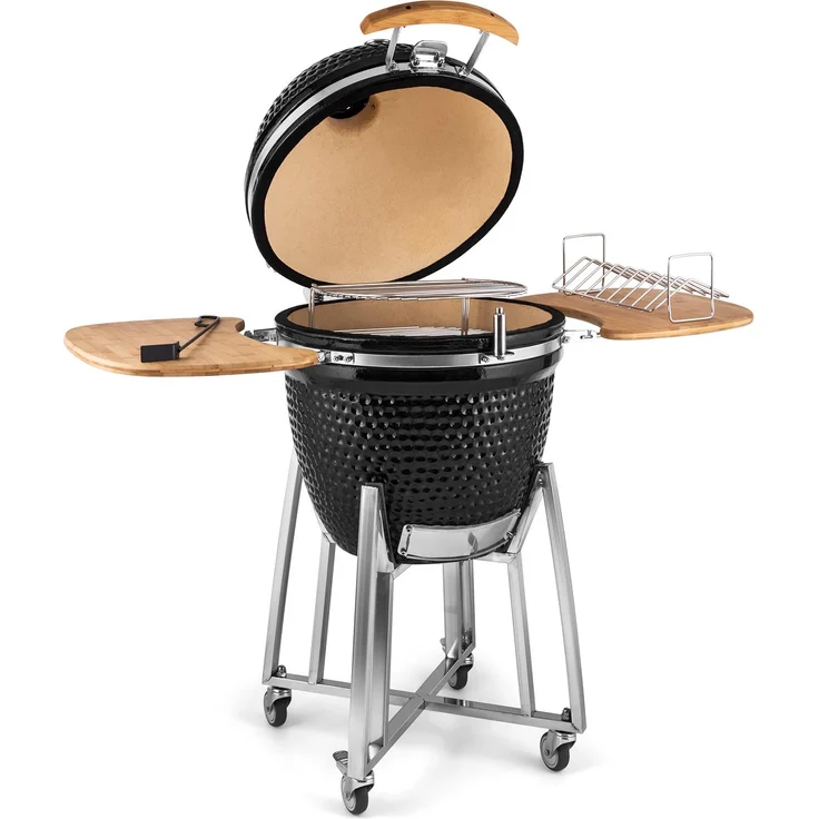 Kingsize Kamado-Grill Keramikgrill mit Deflektorstein Lüftungsschieber rund schwarz – Bild 8
