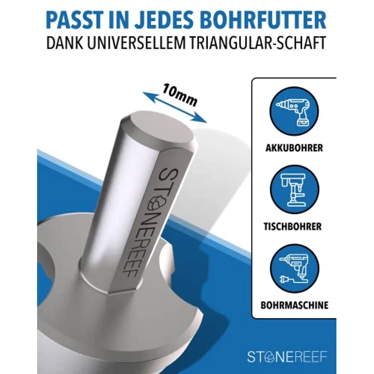 STONE REEF Stufenbohrer Profi aus HSS Stahl - [15 Stufen | Ø 4-32mm] - Kegelbohrer, Schälbohrer, Metall, Lochbohrer, Blechbohrer, Kunststoffbohrer, Lochfräser, Fräsbohrer, Lochschneider - Spiralnut, Triangular-Schaft, extra tiefe 4mm Stufen - in HSS Stahl – Bild 5