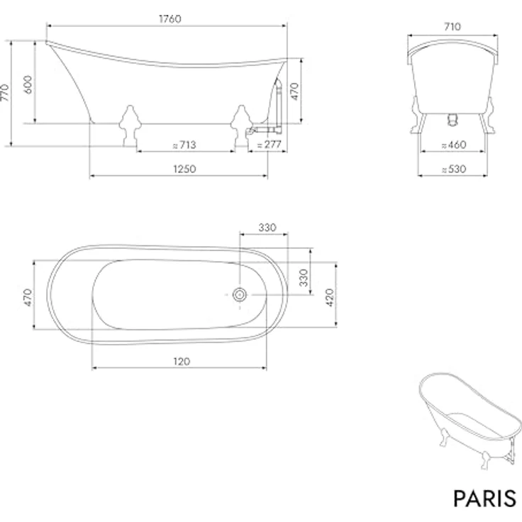 Bernstein Badewanne PARIS PREMIUM, freistehende Acrylwanne in Gold, 175 cm x 74 cm, oval mit Metallfüßen – Bild 2