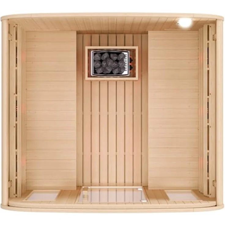 Dewello® -Cube Outdoor Fasssauna Richmond - 200 cm x 180 cm x 200 cm, Fichtenholz - 10 Infrarotstrahler, Saunaofen, Saunazubehör - Gartensauna für 4 Personen – Bild 10