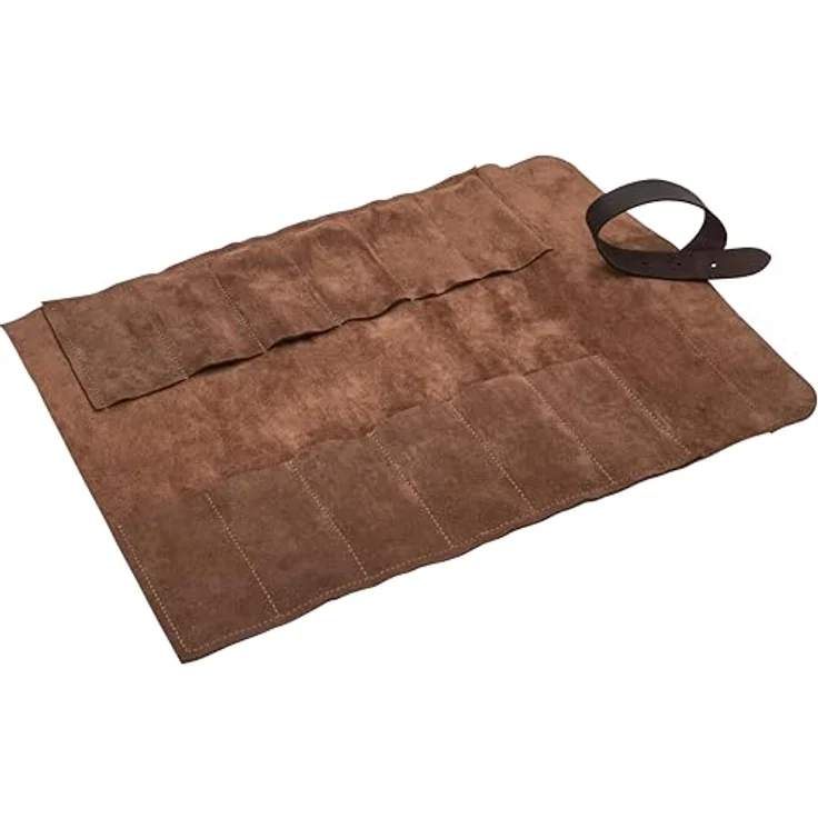 KIRSCHEN Aufbewahrungstasche für Stechbeitel – Werkzeugrolltasche aus Veloursleder für bis zu 12 Stechbeitel mit Leder-Schneidenschutz, Vintage-Braun – Bild 2