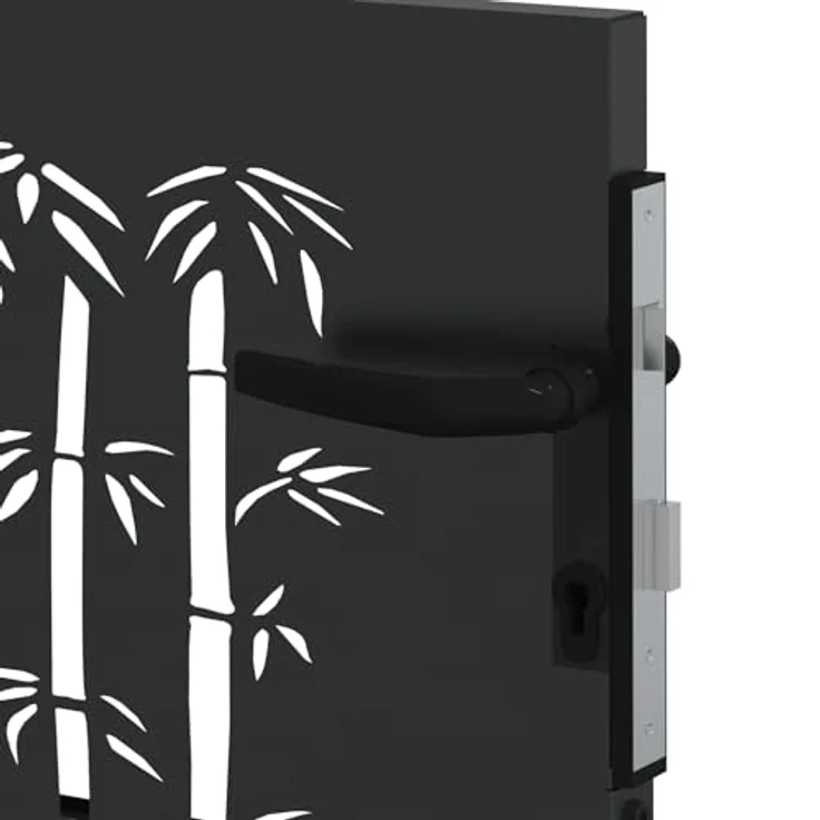 vidaXL Gartentor 105x75 cm, Gartentor aus pulverbeschichtetem Cortenstahl mit Bambus Design, schwarz – Bild 7