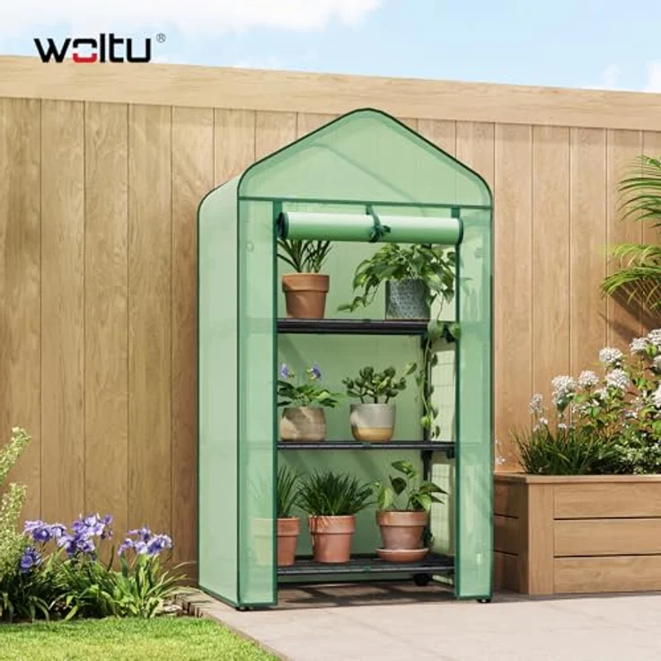 Woltu Tomatengewächshaus, BxTxH: 70 x 50 x 130,00 cm, Gewächshaus mit Rollen, Winterschutz, Spitzdach, Weiß – Bild 7