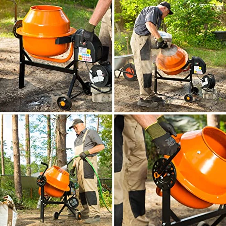 EBERTH Betonmischer 65L, Elektrisch mit 220W Motor, Stahlgestell, breite Fußplatte, orange/schwarz – Bild 7