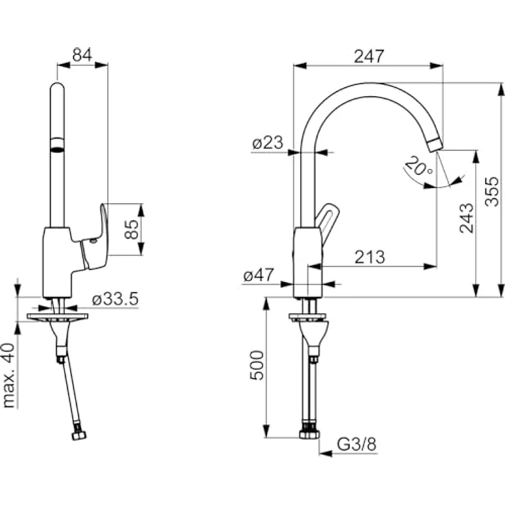 HANSA Hansapinto Spültisch-Einhand-Einlochbatterie, 213 mm Ausladung, 120° schwenkbar, 12 l/min Durchflussmenge – Bild 4