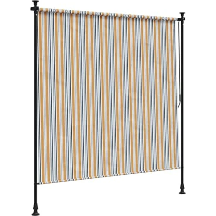 vidaXL Außenrollo, Senkrechtmarkise mit Kurbel, Gelb Weiß 200x270cm Stoff Stahl, UV-beständig und einziehbar – Bild 5