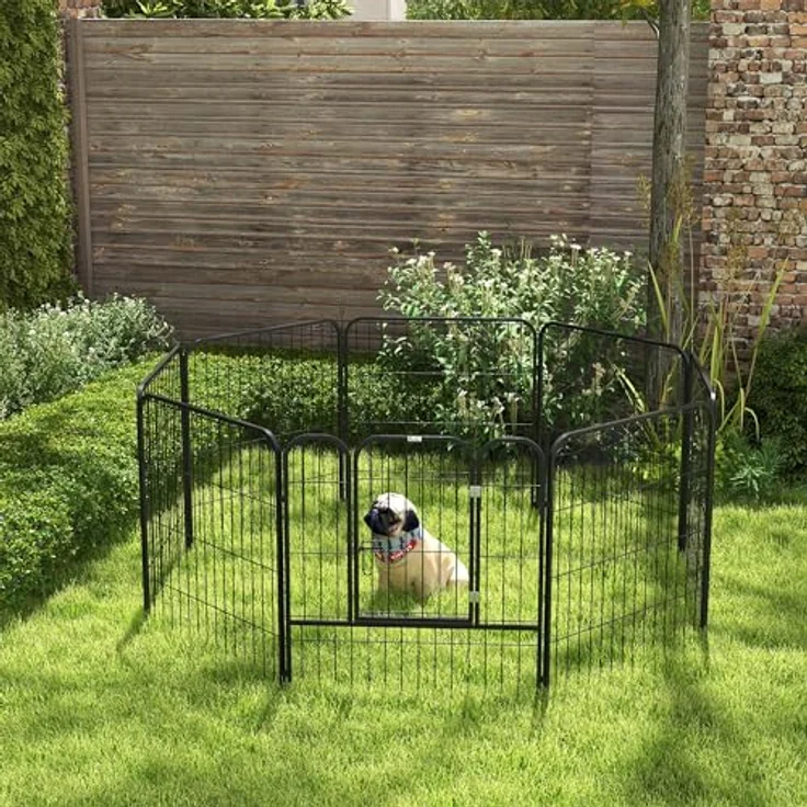 PawHut Welpenauslauf Freigehege Laufstall für Haustier Laufgitter Laufstall Hundegehege individuell gestaltbare Form mit Tür Metall 79 x 79 cm Schwarz – Bild 2
