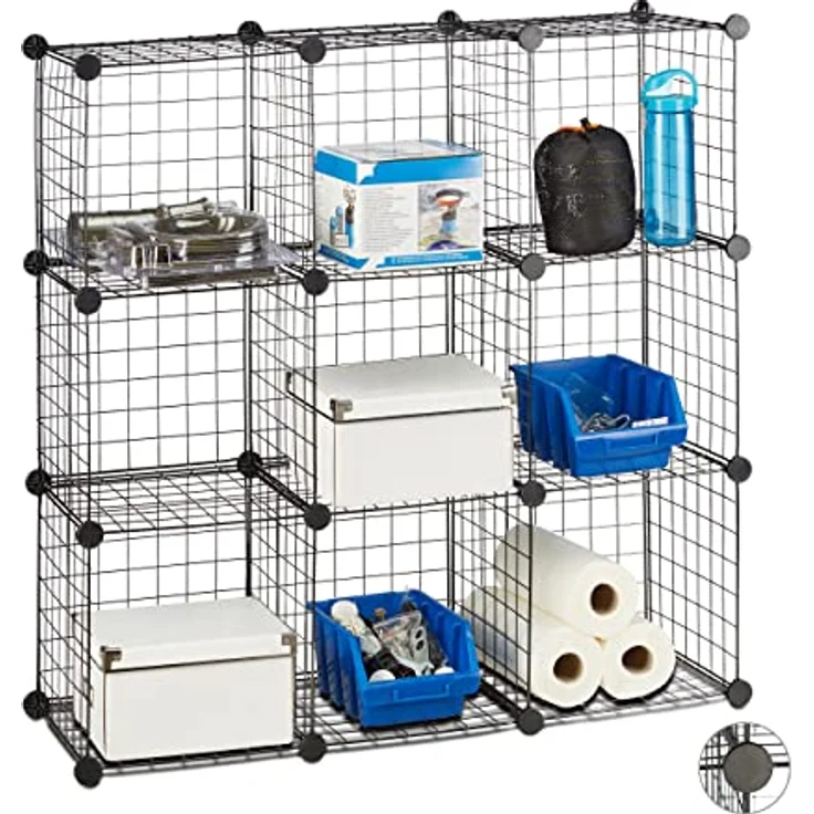 Relaxdays Kellerregal, DIY-Steckregal in modernem Industrial-Design, 9 Fächer, 2 Größen verfügbar – Bild 1