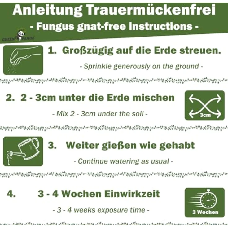GreenPanda Bio Trauermückenfrei - Effektiv Larven in Erde & Trauermücken bekämpfen - 2in1 Mittel gegen Trauermücken - 2x 40g Anti-Larven Pulversubstrat + 50 Gelbsticker (Set-3tlg.) – Bild 4